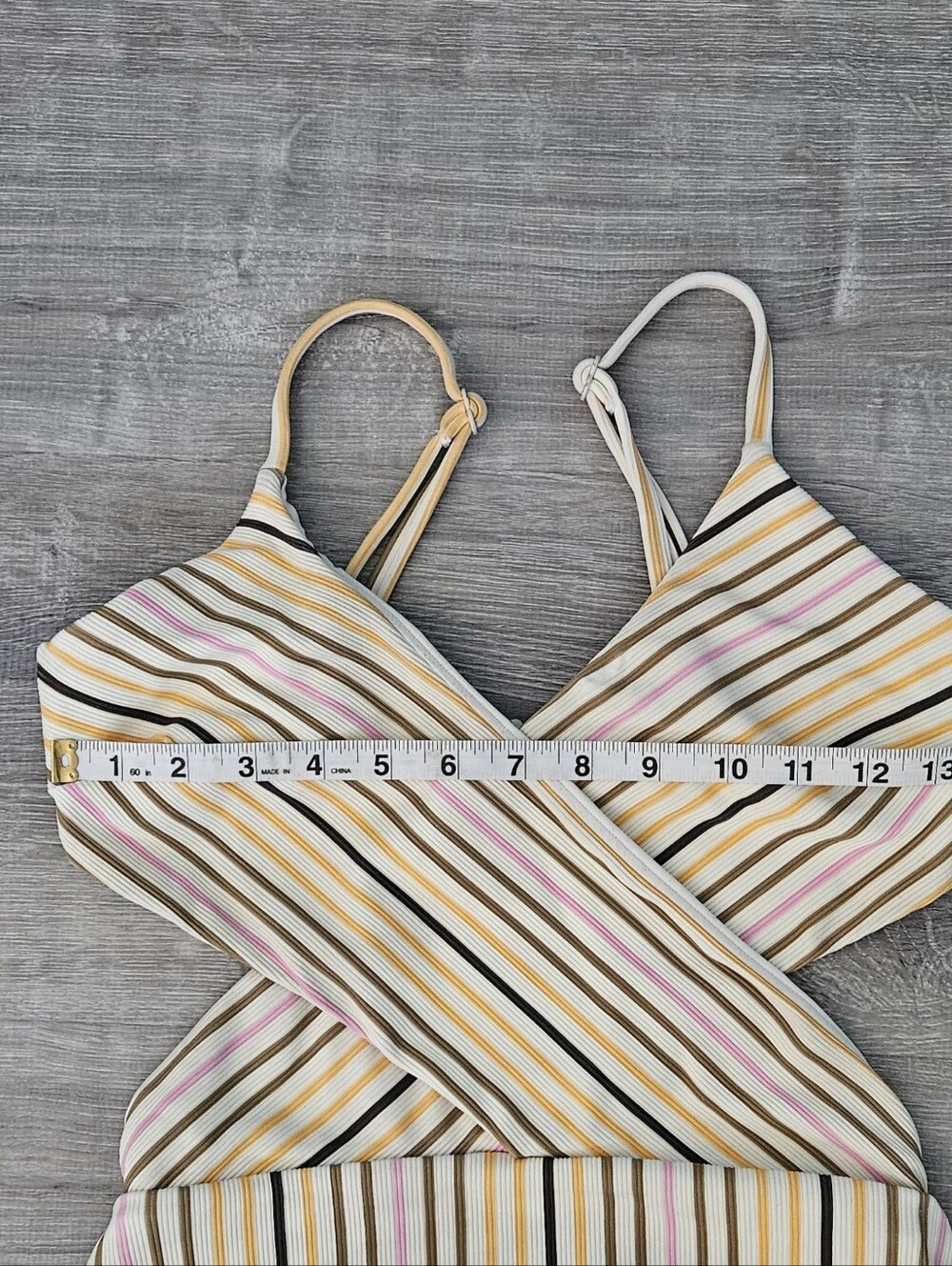 Zulu & Zephyr Mandarin Stripe Wrap Cutout One Piece Swimsuit Ribbed Beach Sz 6 - Picture 8 of 16
